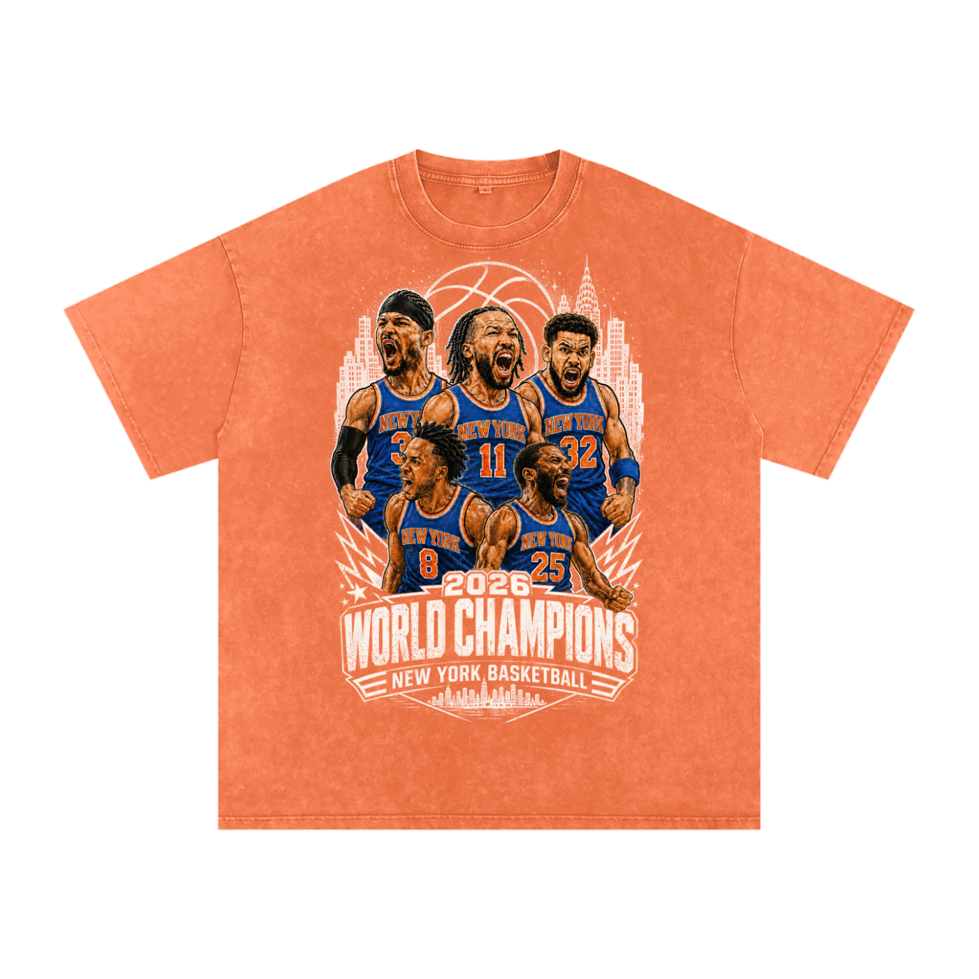Back/detail view of New York Basketball 2026 World Champions Snow Washed Oversized Cotton graphic T-shirt