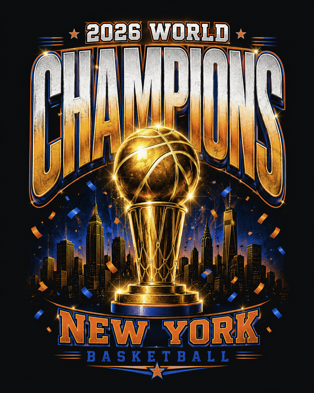 2026 World Champions New York Basketball Unisex Oversized Cotton T-Shirt