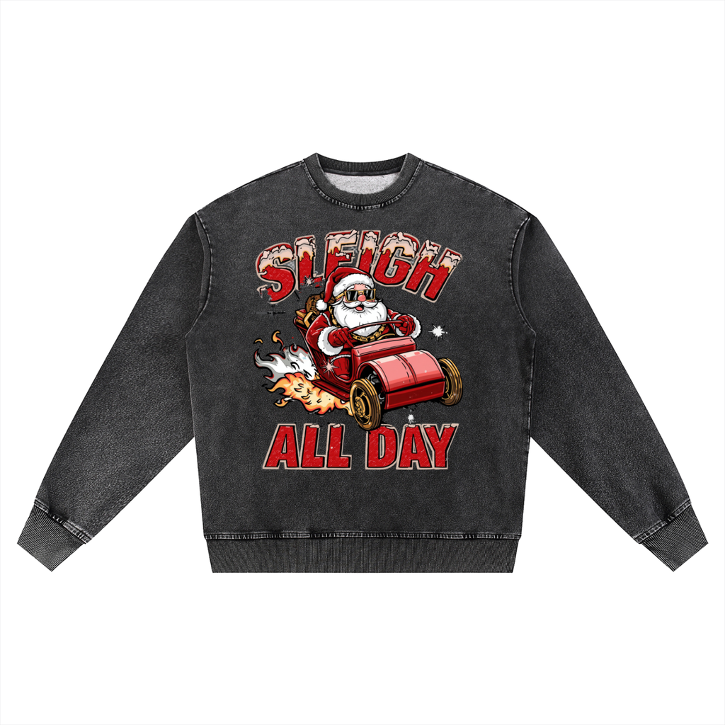 Street Styles,Christmas,Tops,Funny Styles,Apparel,holiday party sweater,christmas sweatshirt,sleigh all day,santa streetwear