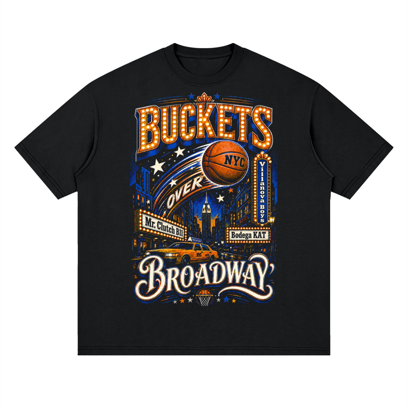 Buckets Over Broadway NYC Basketball - Streetwear Loose Drop Shoulder T-Shirt