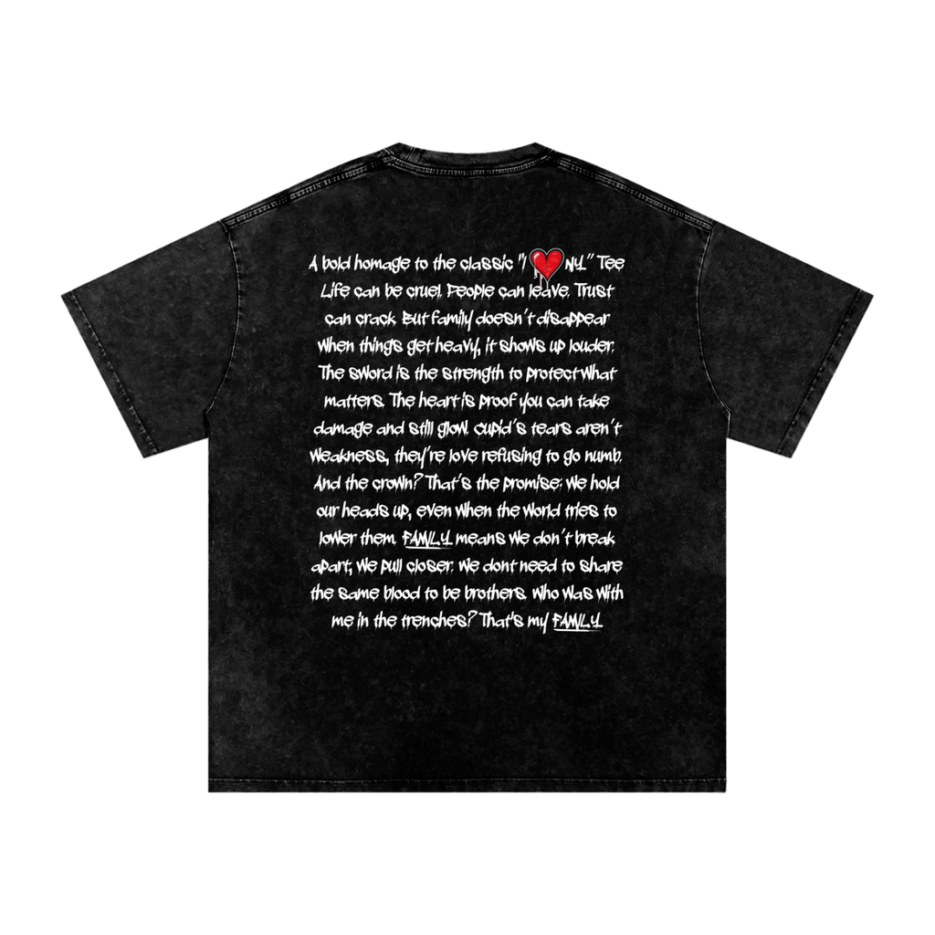 family valentine shirt,family over everything tee,renaissance art streetwear,cupid heart crown sword design,distressed graphic tee,washed black oversized tee,family unity apparel,family sticks together shirt,holiday dope fresh year round,streetwear valentine gift