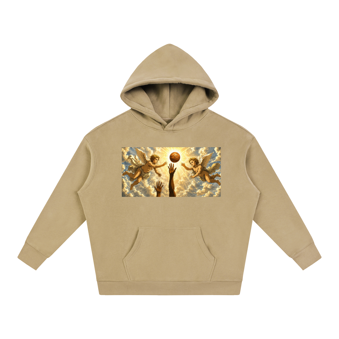 Front/product view of Hand of God Heavenly Anime Art Oversize Fleeced Hoodie graphic hoodie