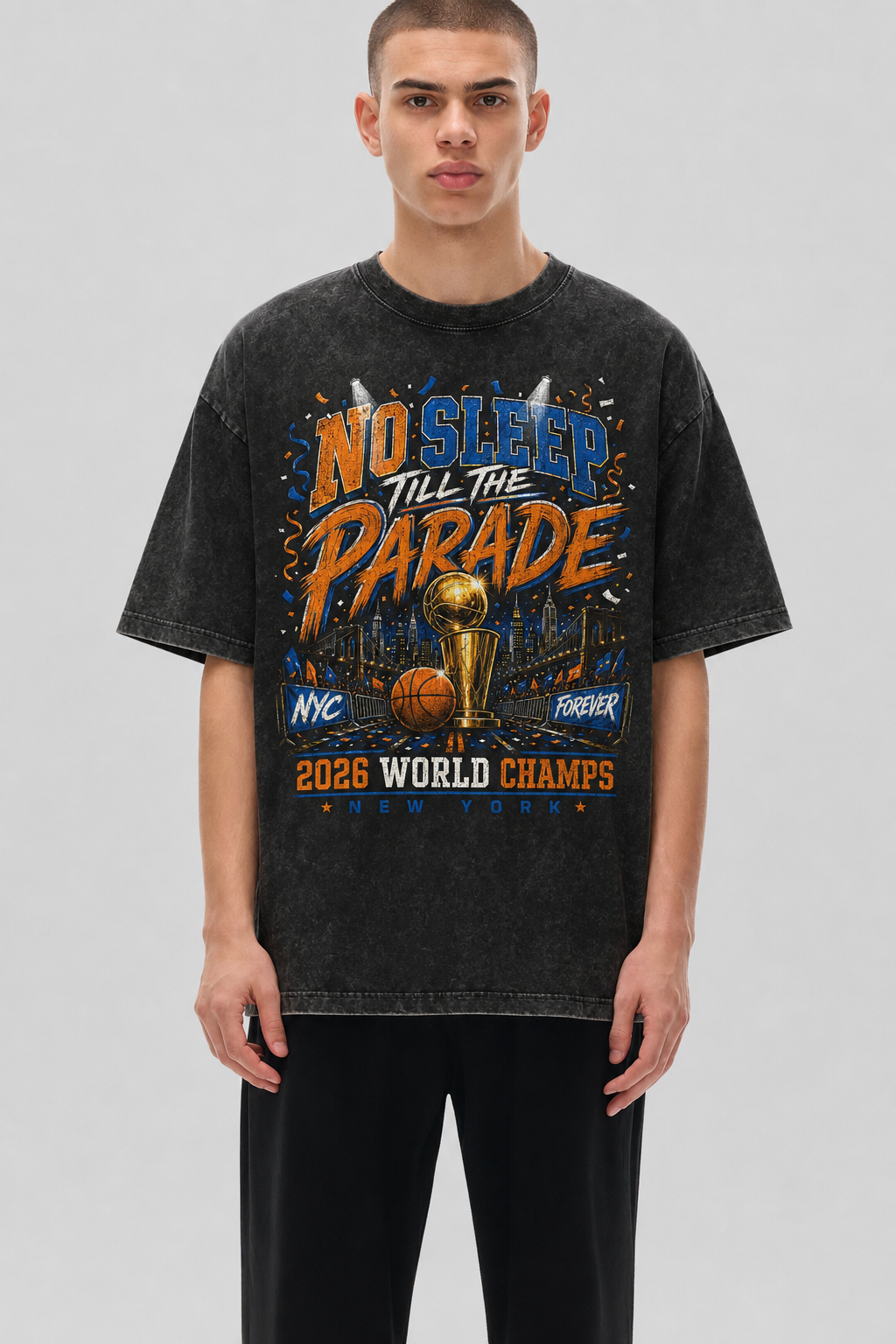 No Sleep Till the Parade 2026 World Champs Snow Washed Oversized Cotton T-Shirt