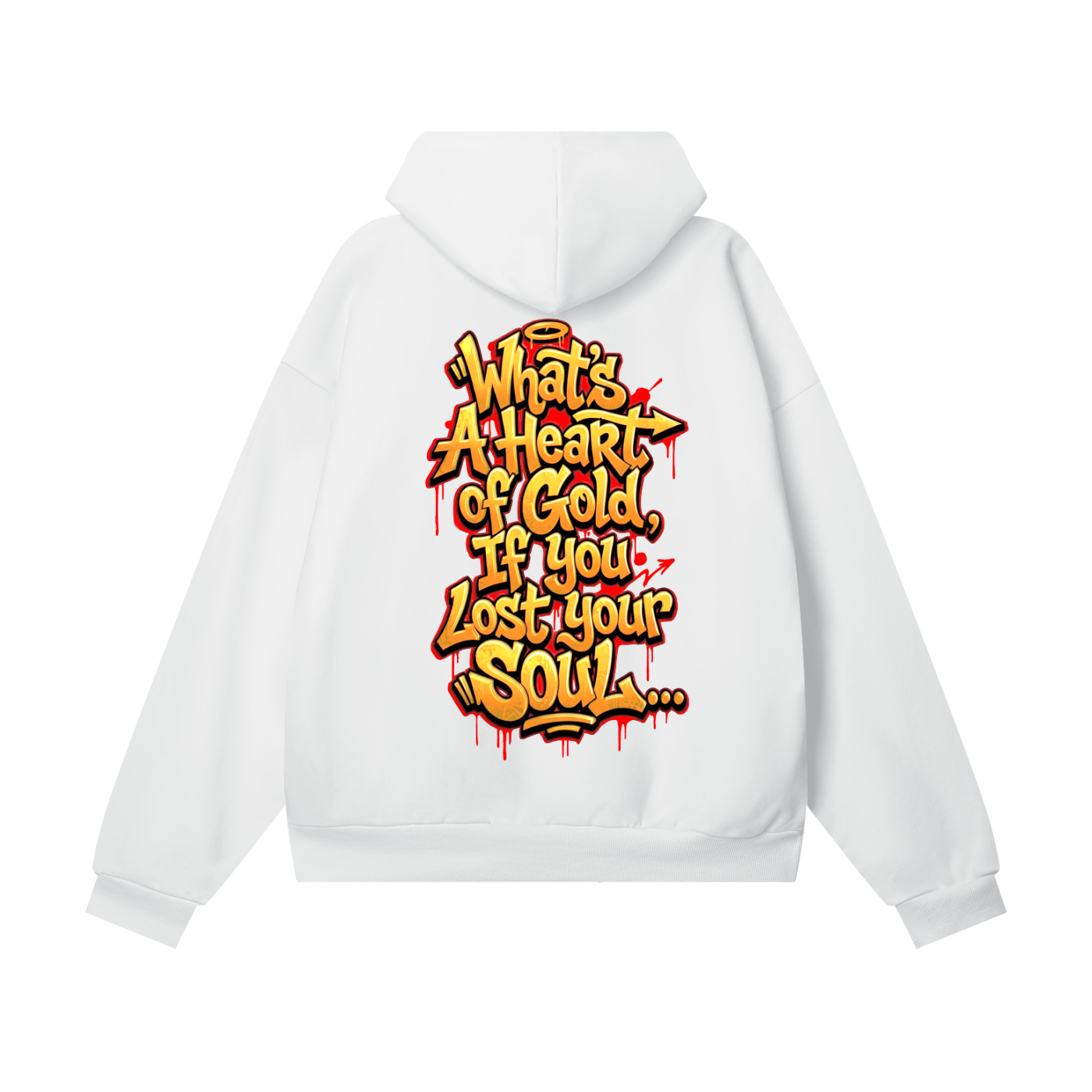 What Now!? — Heart of Gold / Lost Your Soul (Front + Back Hoodie) - Heavyweight Hidden Pocket Fleece Hoodie