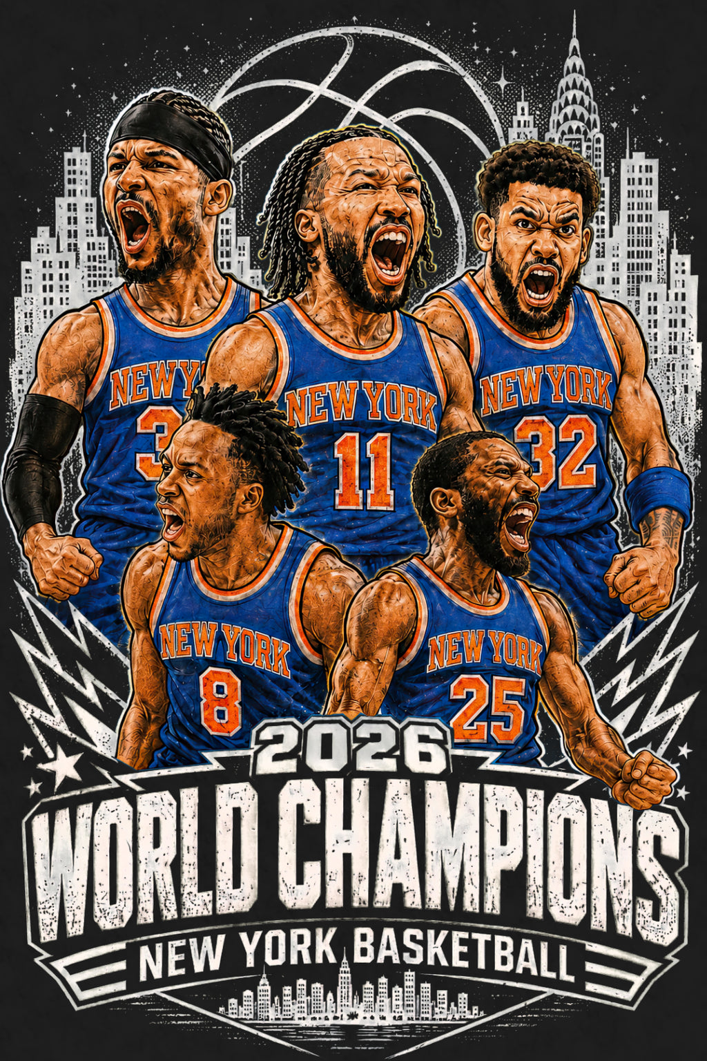 New York Basketball 2026 World Champions Snow Washed Oversized Cotton T-Shirt