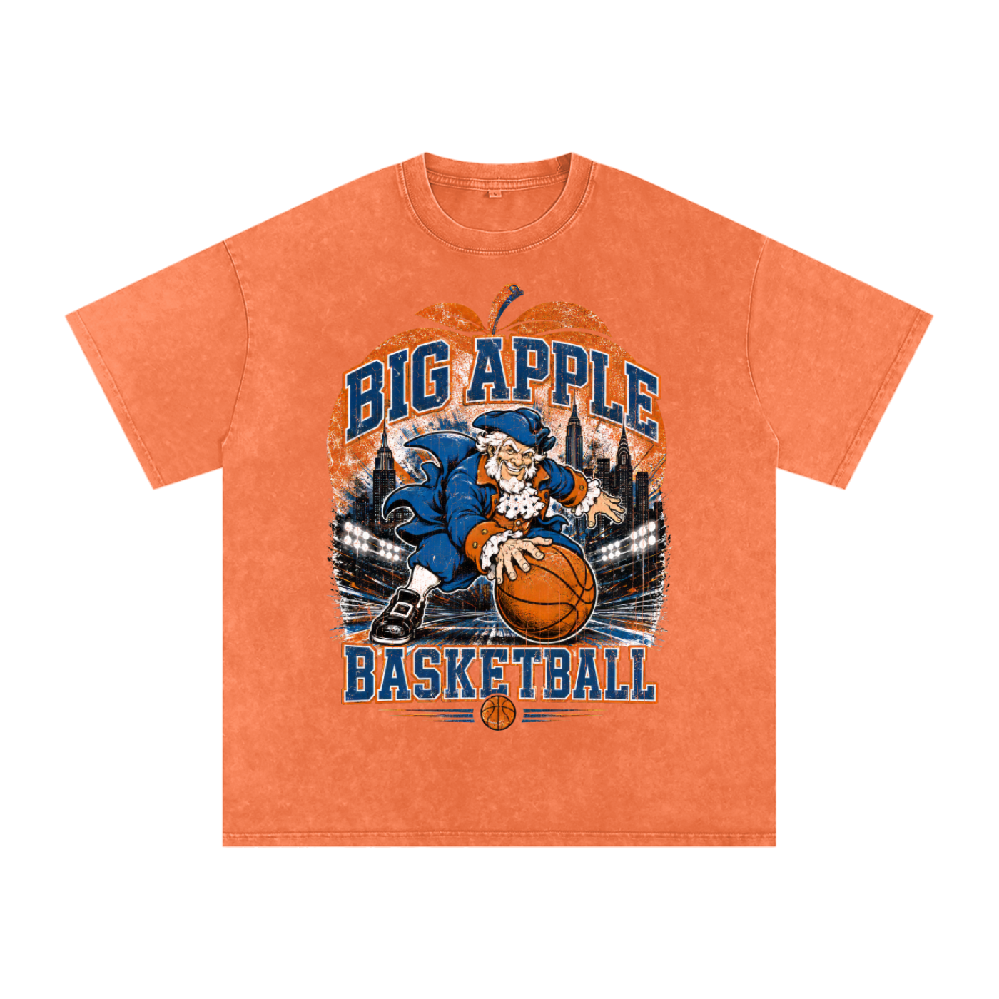 Big Apple Basketball,NYC Basketball Culture,City Basketball,90s Basketball Tee,Retro Basketball Graphic,Orange And Blue,Oversized Streetwear,NY Sports Culture,Distressed Graphic Tee