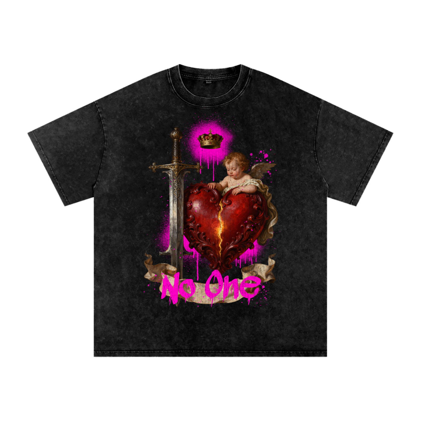 valentines dark graphic tee,anti valentines shirt,gothic valentine streetwear,renaissance art shirt,crying cupid graphic,heartbreak streetwear,distressed graffiti tee,washed black oversized tee,dark romance apparel,holiday dope fresh year round