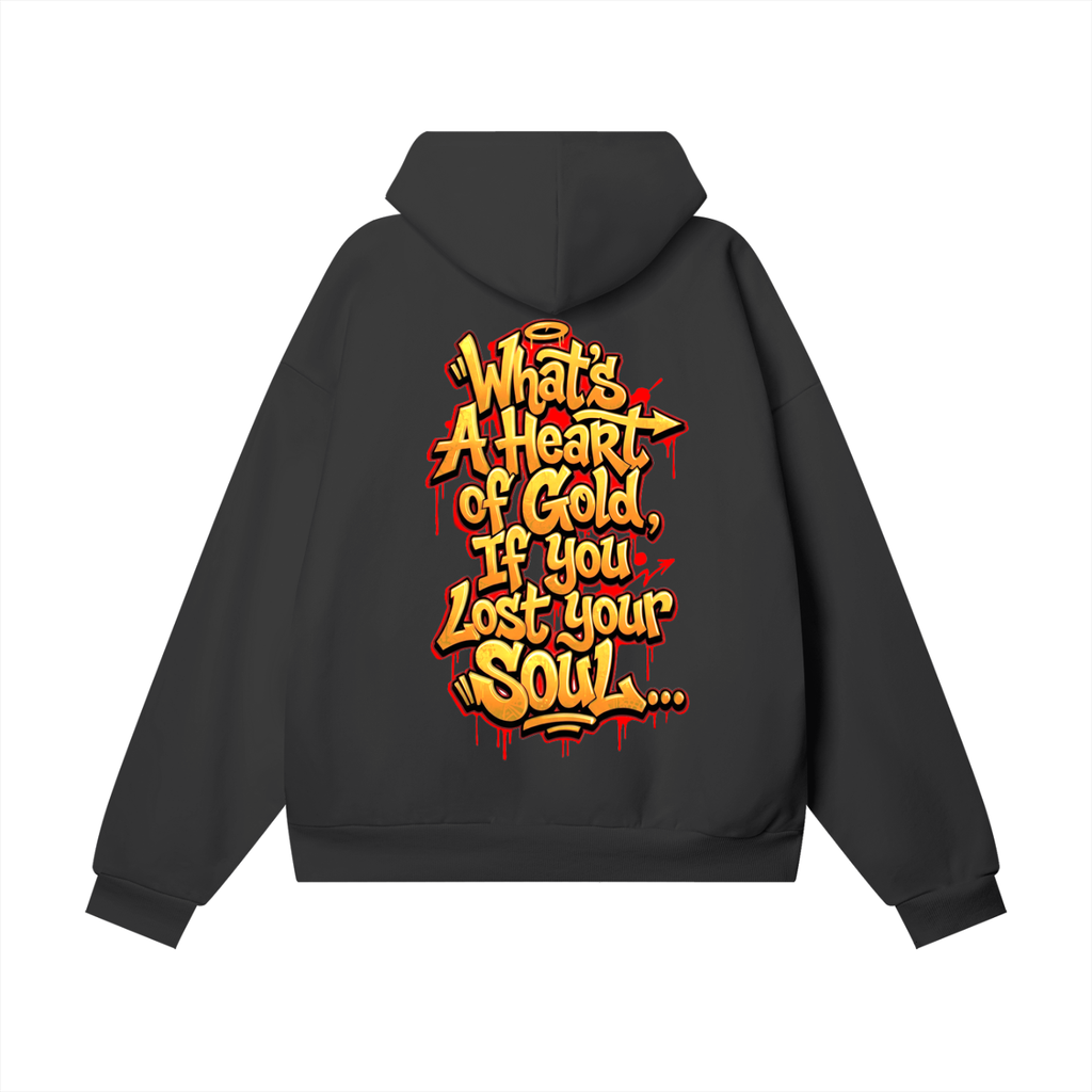 What Now!? — Heart of Gold / Lost Your Soul (Front + Back Hoodie) - Heavyweight Hidden Pocket Fleece Hoodie