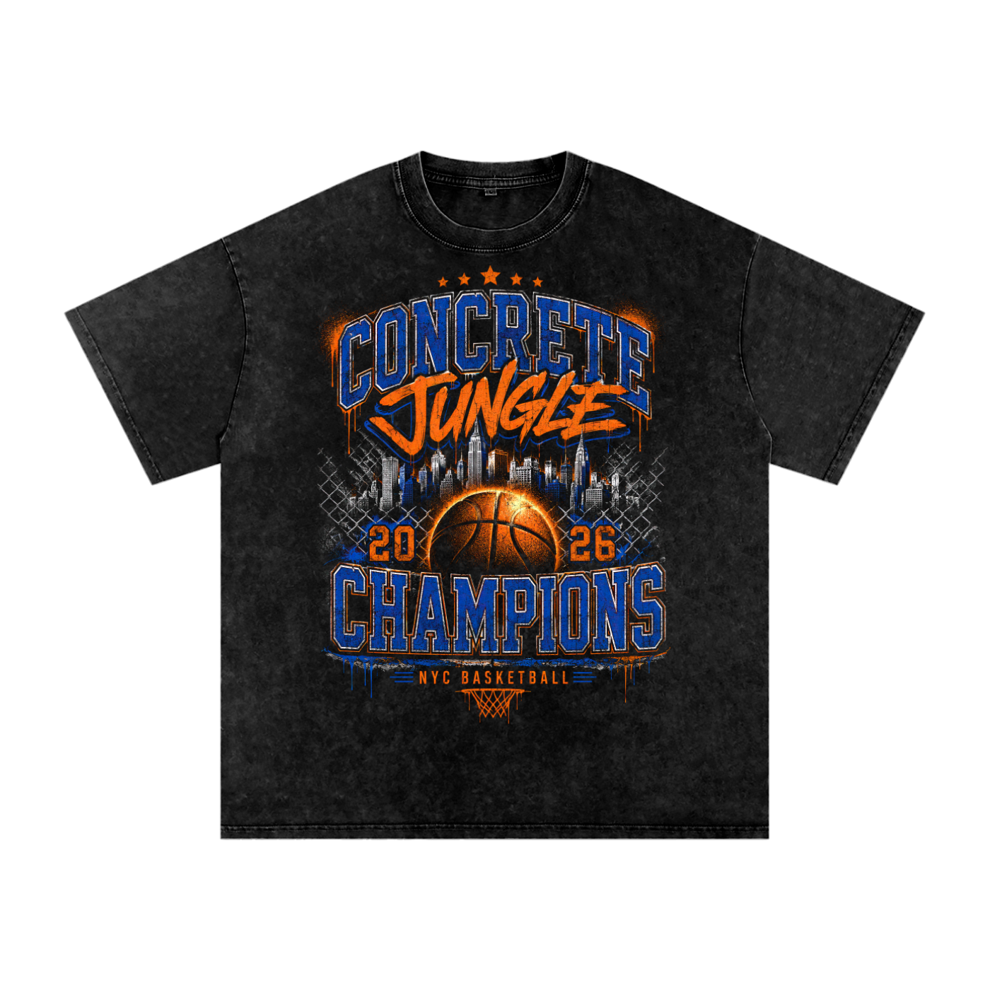 Concrete Jungle Champions 2026 Distressed Washed Snow Washed Oversized Cotton T-Shirt