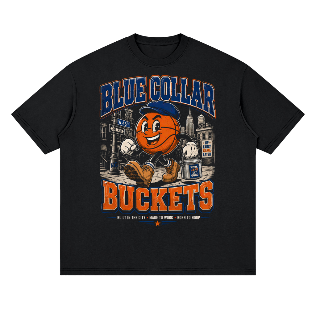 Blue Collar Buckets NYC Street Basketball - Streetwear Loose Drop Shoulder T-Shirt