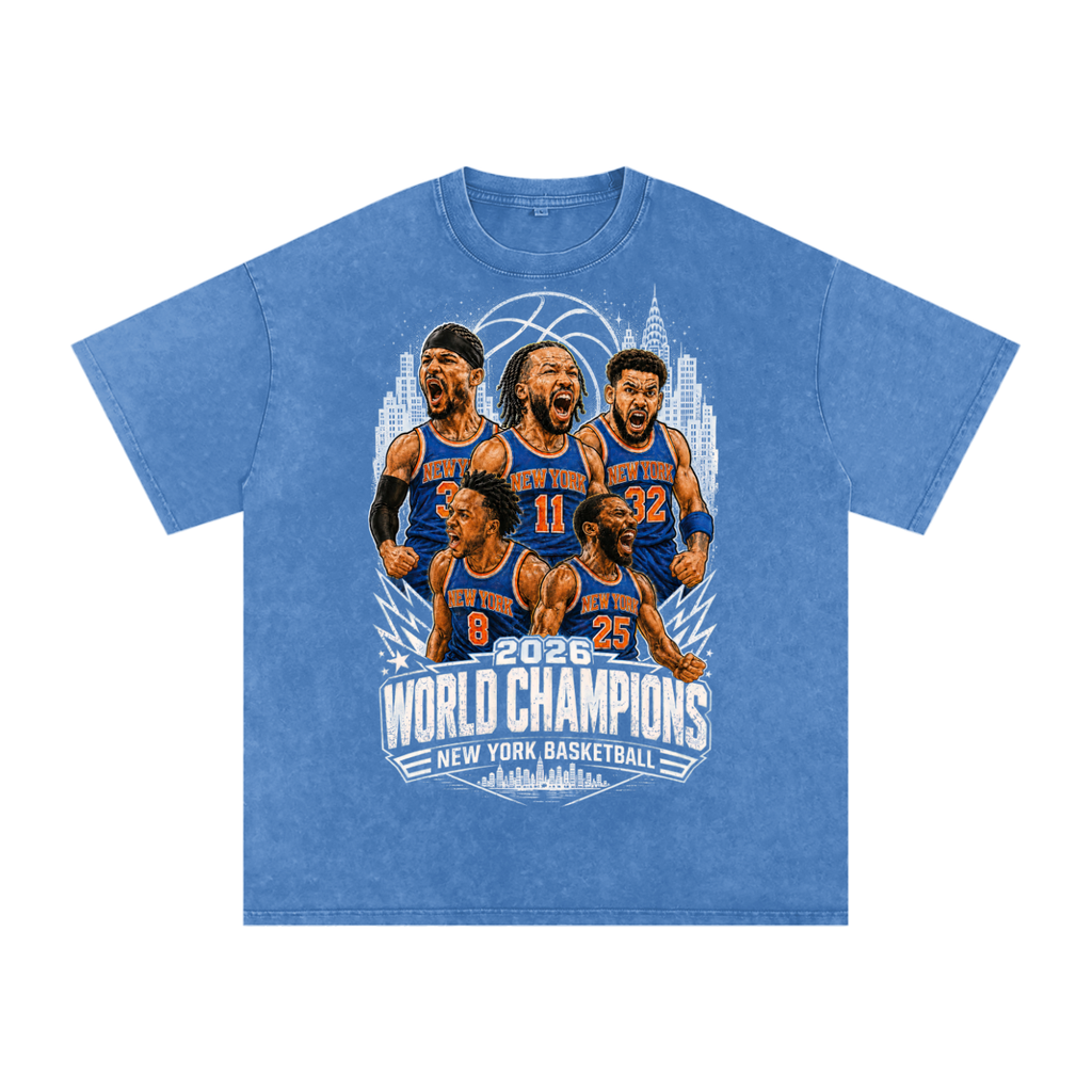 New York Basketball 2026 World Champions Snow Washed Oversized Cotton T-Shirt
