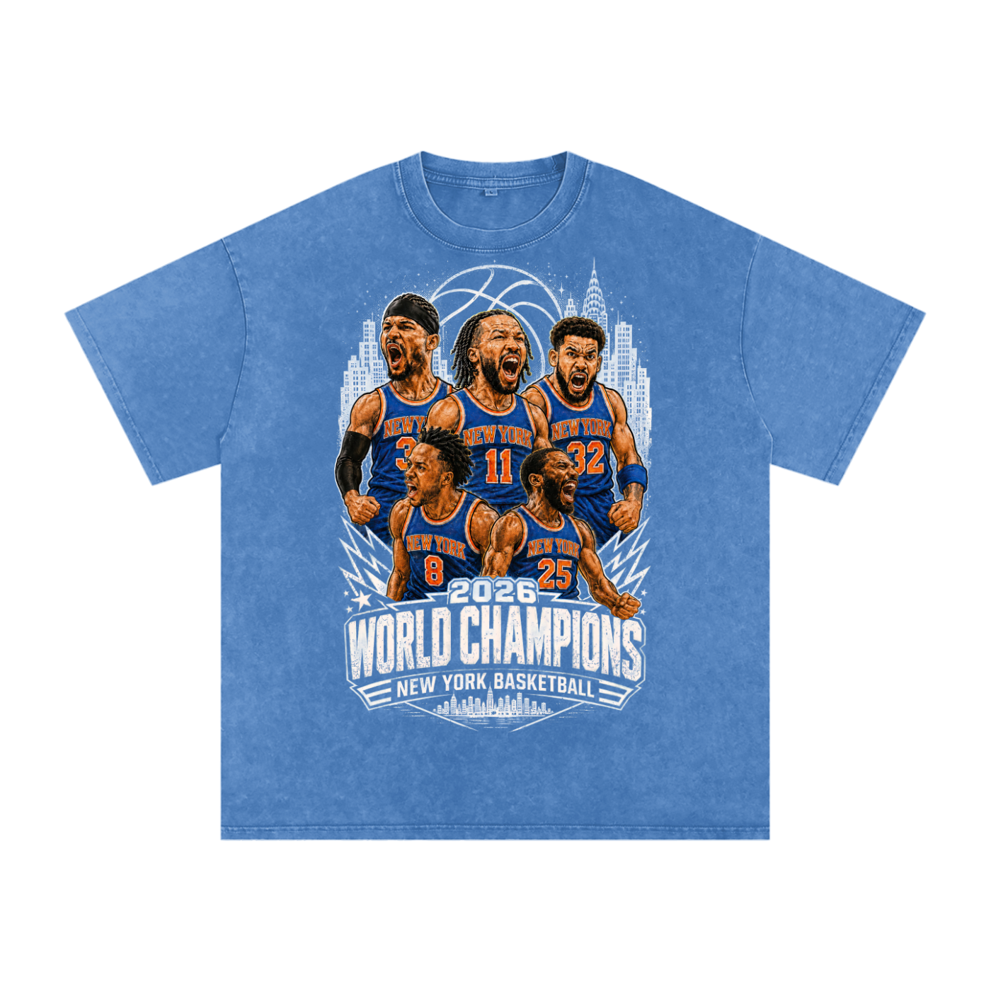 New York Basketball 2026 World Champions Snow Washed Oversized Cotton T-Shirt