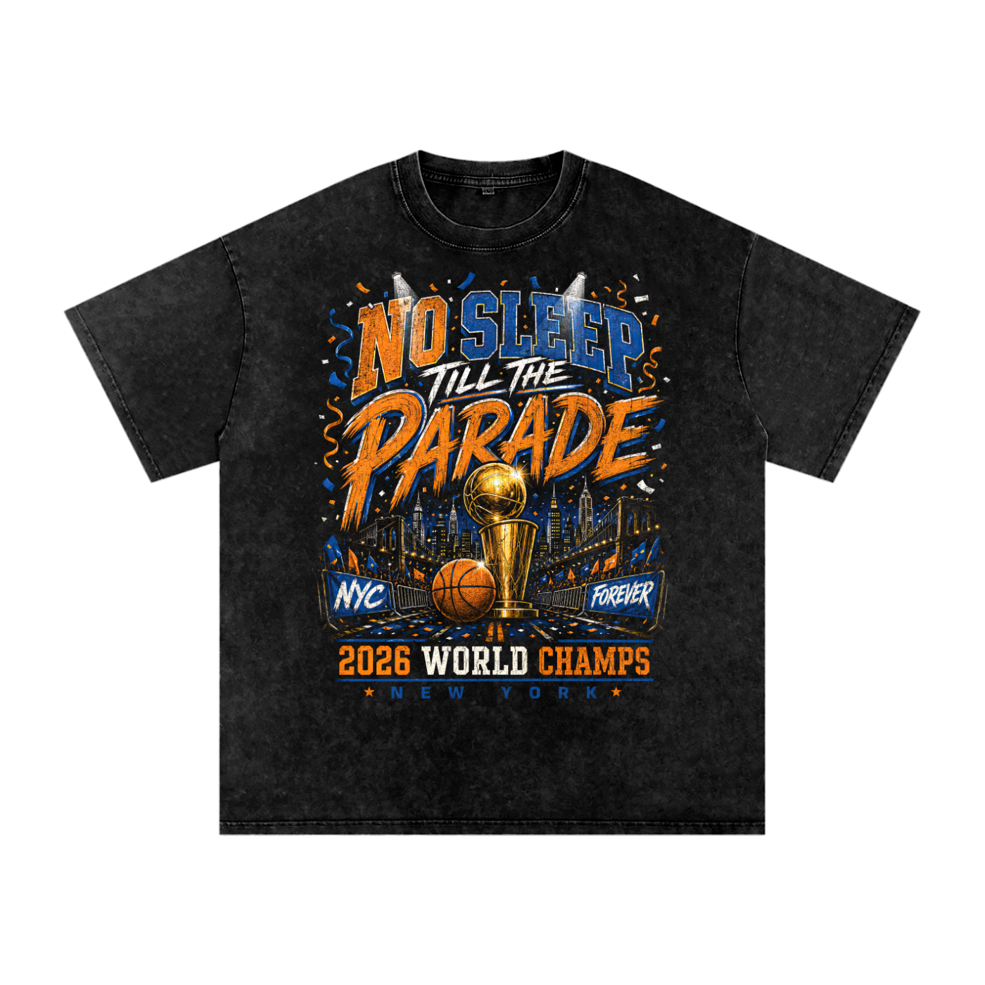 No Sleep Till the Parade 2026 World Champs Snow Washed Oversized Cotton T-Shirt