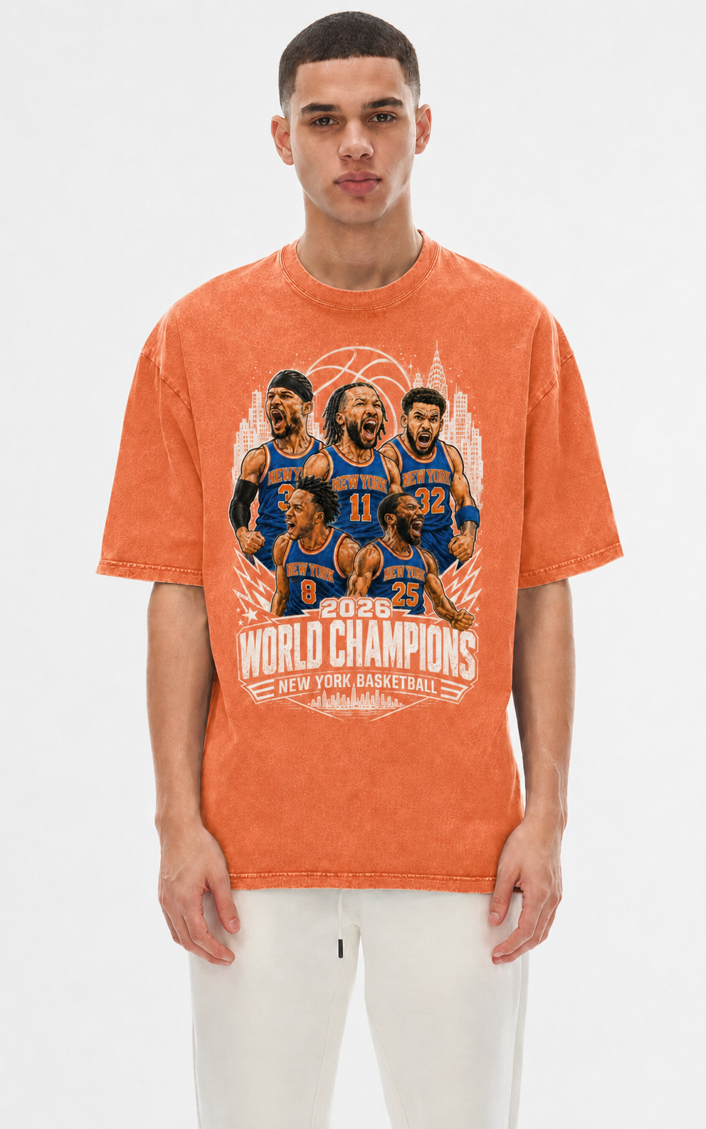 New York Basketball 2026 World Champions Snow Washed Oversized Cotton T-Shirt