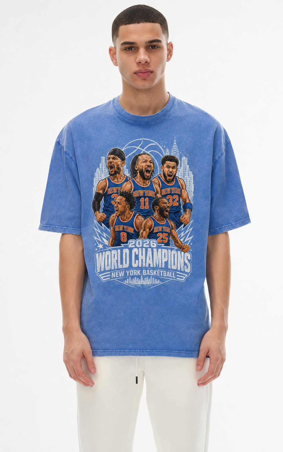 New York Basketball 2026 World Champions Snow Washed Oversized Cotton T-Shirt