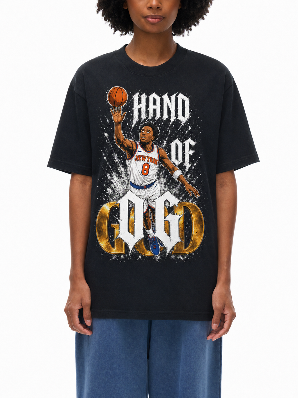 Hand of OG (God) New York Basketball Unisex Oversized Cotton T-Shirt