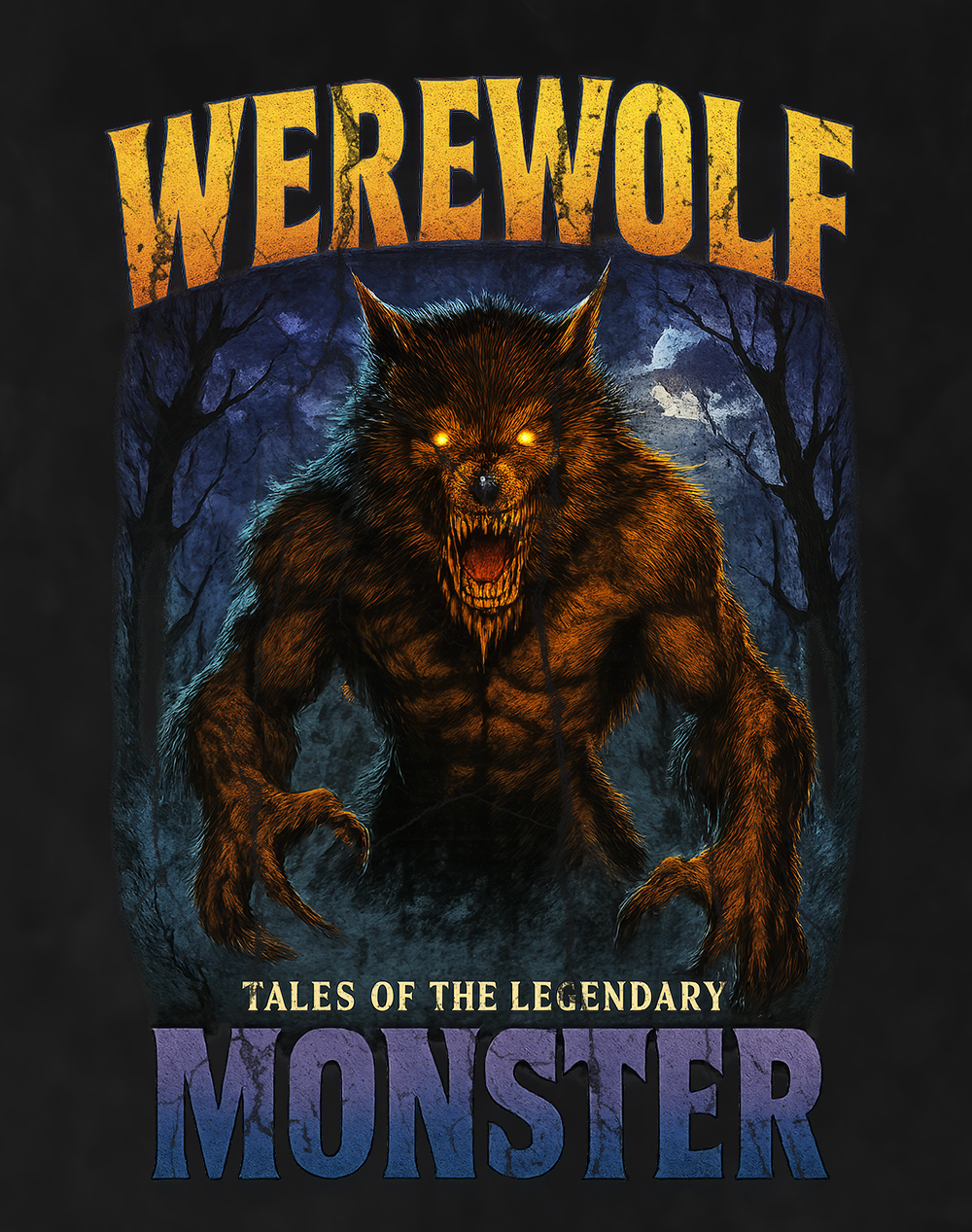 Werewolf 90s Bootleg Vintage Oversized T-Shirt – Moonlit Horror Streetwear