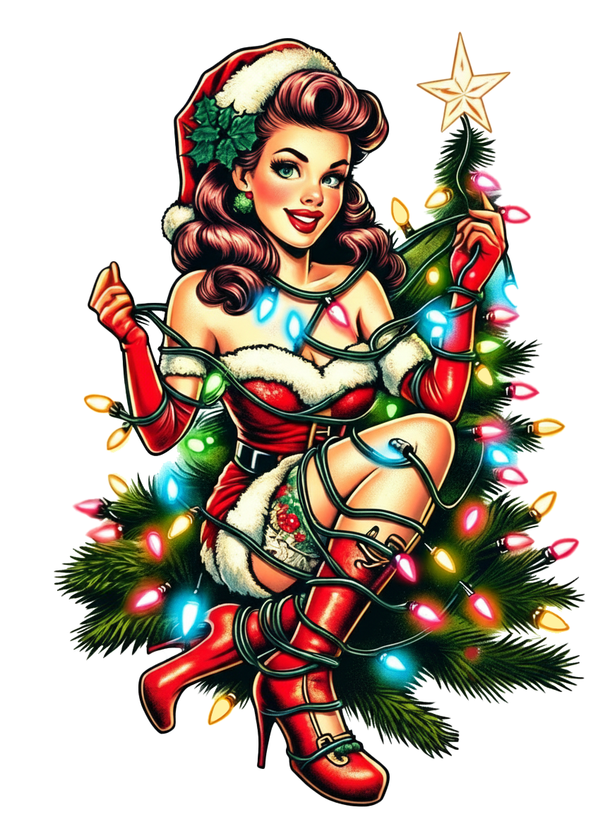 Retro Mrs. Claus Pin-Up Lights – Women’s Micro Rib Raglan Baby Tee